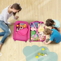 Kinderkoffer Rollender Hartschalen-Koffer 2-Teiliges Handgepäck-Set mit Spinner-Rädern Rosa