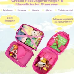 Kinderkoffer Rollender Hartschalen-Koffer 2-Teiliges Handgepäck-Set mit Spinner-Rädern Rosa