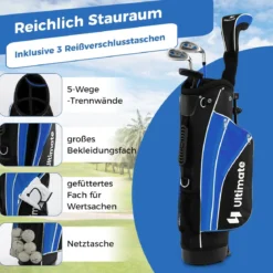 Kinder Komplettes Golf-Schlägerset Rechtshänder Golfset für Kinder von 11-13 Jahren Blau