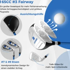 Kinder Komplettes Golf-Schlägerset Rechtshänder Golfset für Kinder von 11-13 Jahren Blau