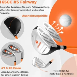 Kinder Komplettes Golf-Schlägerset Rechtshänder Golfset für Kinder von 11-13 Jahren Orange