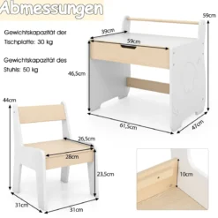 Kinderkunsttisch und Stuhl Holz Aktivitätstisch und Stuhl Set mit 2 in 1 abnehmbarem Tischplatte Weiß