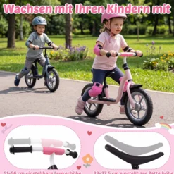 Kinderlaufrad mit Mehrfach Verstellbarem Sattel & Lenker für Kinder ab 3 Jahren Rosa