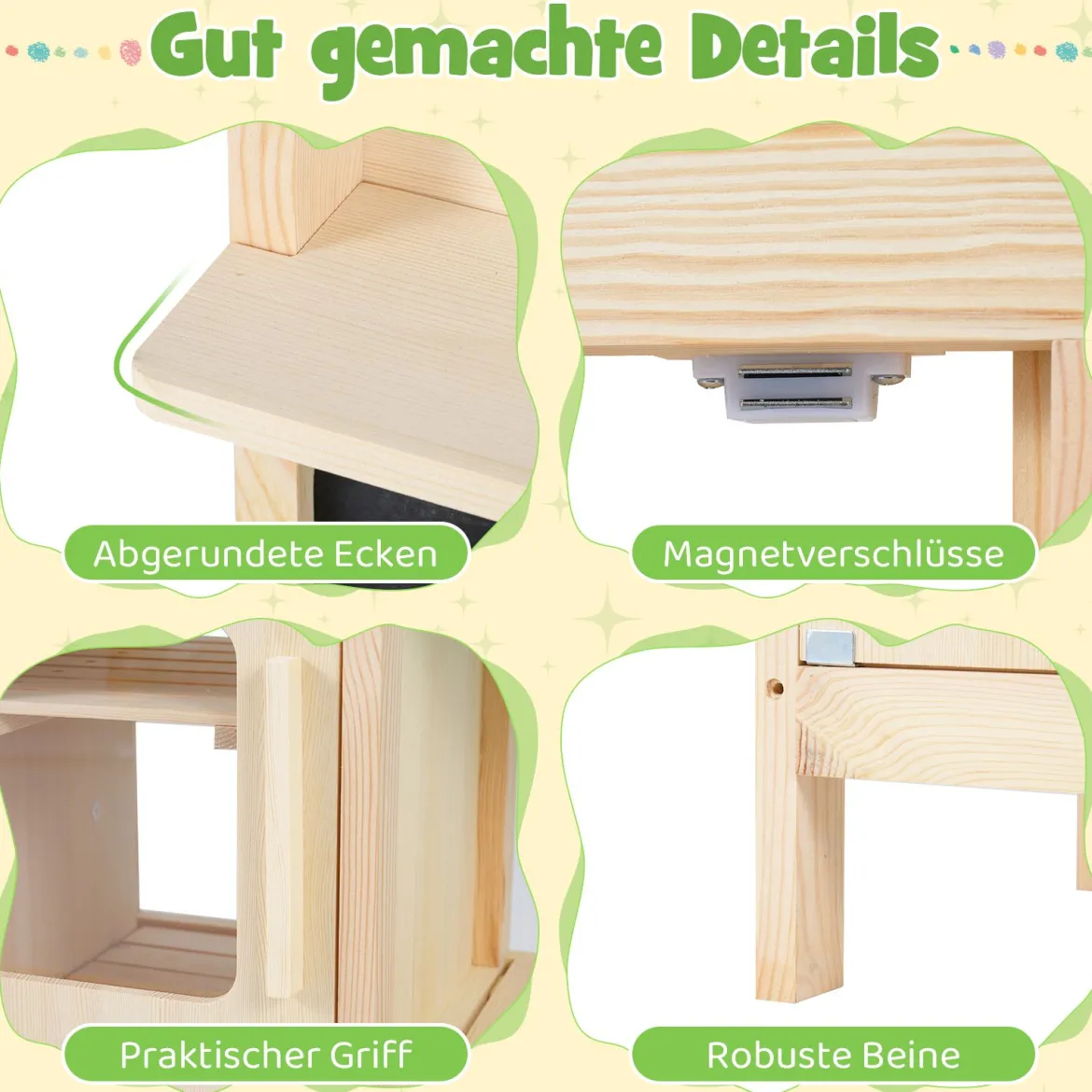 Kinder Matschküche aus Massivholz ab 3 Jahren zum Rollenspiel mit Kreidetafel Herd & Wasserhahn für Garten & Balkon