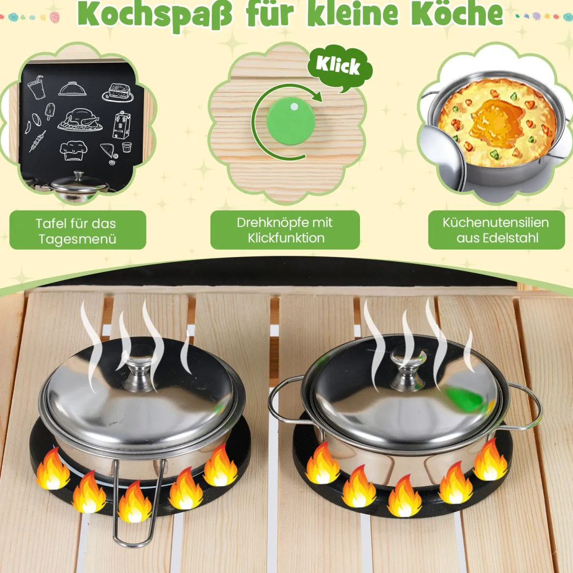 Kinder Matschküche aus Massivholz ab 3 Jahren zum Rollenspiel mit Kreidetafel Herd & Wasserhahn für Garten & Balkon