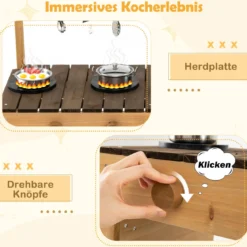 Kinder Matschküche mit Pflanzkasten & Rankgitter Outdoor Kinderküche mit Wasserfunktion Natur + Braun