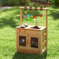 Kinder Mud Kitchen mit Pflanzentöpfen & Kochgeschirr & Herden Holz Spielküche Spielset
