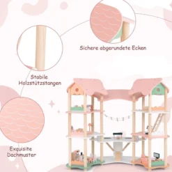 Kinder Puppenhaus aus Holz mit 32 Realistischen Möbelzubehörteilen & Dächern DIY Traumhaus