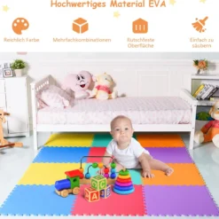 Kinder Puzzlematte aus Schaumstoff Bunte Spielmatte mit 12 ineinandergreifenden Puzzleteilen
