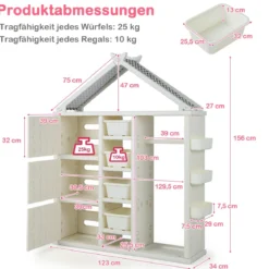 Kinderregal in Hausform mit Kleiderstange Kinder Bücherregal Spielzeugregal mit Regalen Weiß