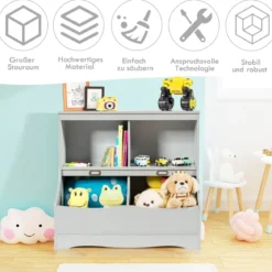 Kinderregal mit 4 Fächern Spielzeugregal Bücherregal für Kinder 67 x 40 x 62 cm Grau