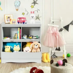 Kinderregal mit 4 Fächern Spielzeugregal Bücherregal für Kinder 67 x 40 x 62 cm Grau