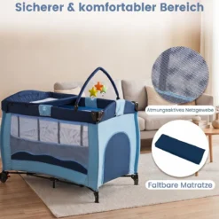 Kinderreisebett Babybett Wiege Inkl. Matratze und Zubehör