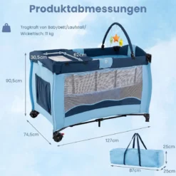 Kinderreisebett Babybett Wiege Inkl. Matratze und Zubehör