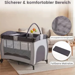 Kinderreisebett Babybett Wiege Inkl. Matratze und Zubehör