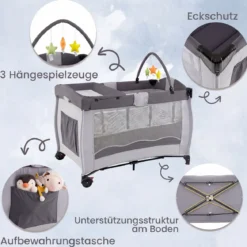 Kinderreisebett Babybett Wiege Inkl. Matratze und Zubehör