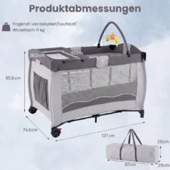 Kinderreisebett Babybett Wiege Inkl. Matratze und Zubehör