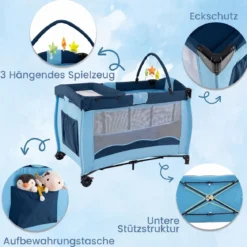 Kinderreisebett Babybett Wiege Inkl. Matratze und Zubehör