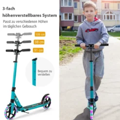 Kinder Roller klappbar mit Leuchten Scooter höhenverstellbar mit Tragegurt