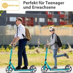 Kinder Roller klappbar mit Leuchten Scooter höhenverstellbar mit Tragegurt