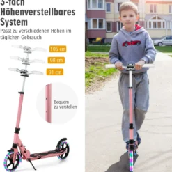 Kinder Roller klappbar mit Leuchten Scooter höhenverstellbar mit Tragegurt