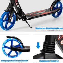 Kinder Roller klappbar mit Leuchten Scooter höhenverstellbar mit Tragegurt