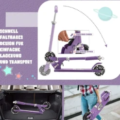 Kinder Roller Scooter mit LED-Räder & Klappbar Lenker Höhenverstellbar Tretroller Kinderroller