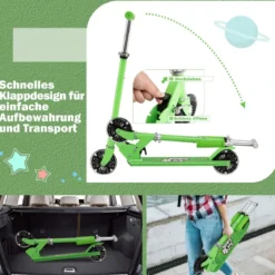 Kinder Roller Scooter mit LED-Räder & Klappbar Lenker Höhenverstellbar Tretroller Kinderroller