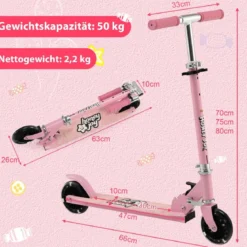 Kinder Roller Scooter mit LED-Räder & Klappbar Lenker Höhenverstellbar Tretroller Kinderroller