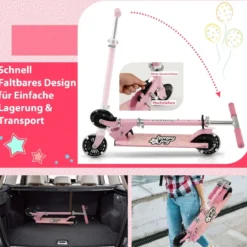 Kinder Roller Scooter mit LED-Räder & Klappbar Lenker Höhenverstellbar Tretroller Kinderroller