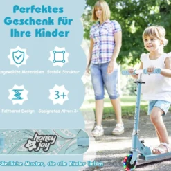 Kinder Roller Scooter mit LED-Räder & Klappbar Lenker Höhenverstellbar Tretroller Kinderroller