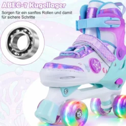 Kinder Rollschuhe 4 Größen Verstellbar Quad Skates mit Leuchtenden Rädern L (EU 37-41)