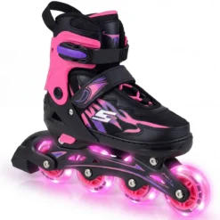 Kinder Rollschuhe 4 Größen Verstellbar Inline Roller Skates mit Leuchtenden Rädern Rosa L (EU 38-41)