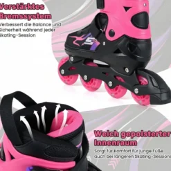 Kinder Rollschuhe 4 Größen Verstellbar Inline Roller Skates mit Leuchtenden Rädern Rosa L (EU 38-41)