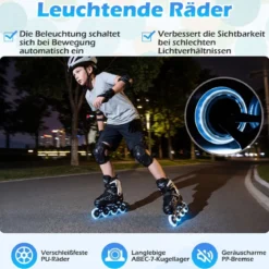 Kinder Rollschuhe 4 Größen Verstellbar Inline Roller Skates mit Leuchtenden Rädern L (EU 37-41)