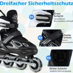 Kinder Rollschuhe 4 Größen Verstellbar Inline Roller Skates mit Leuchtenden Rädern L (EU 37-41)