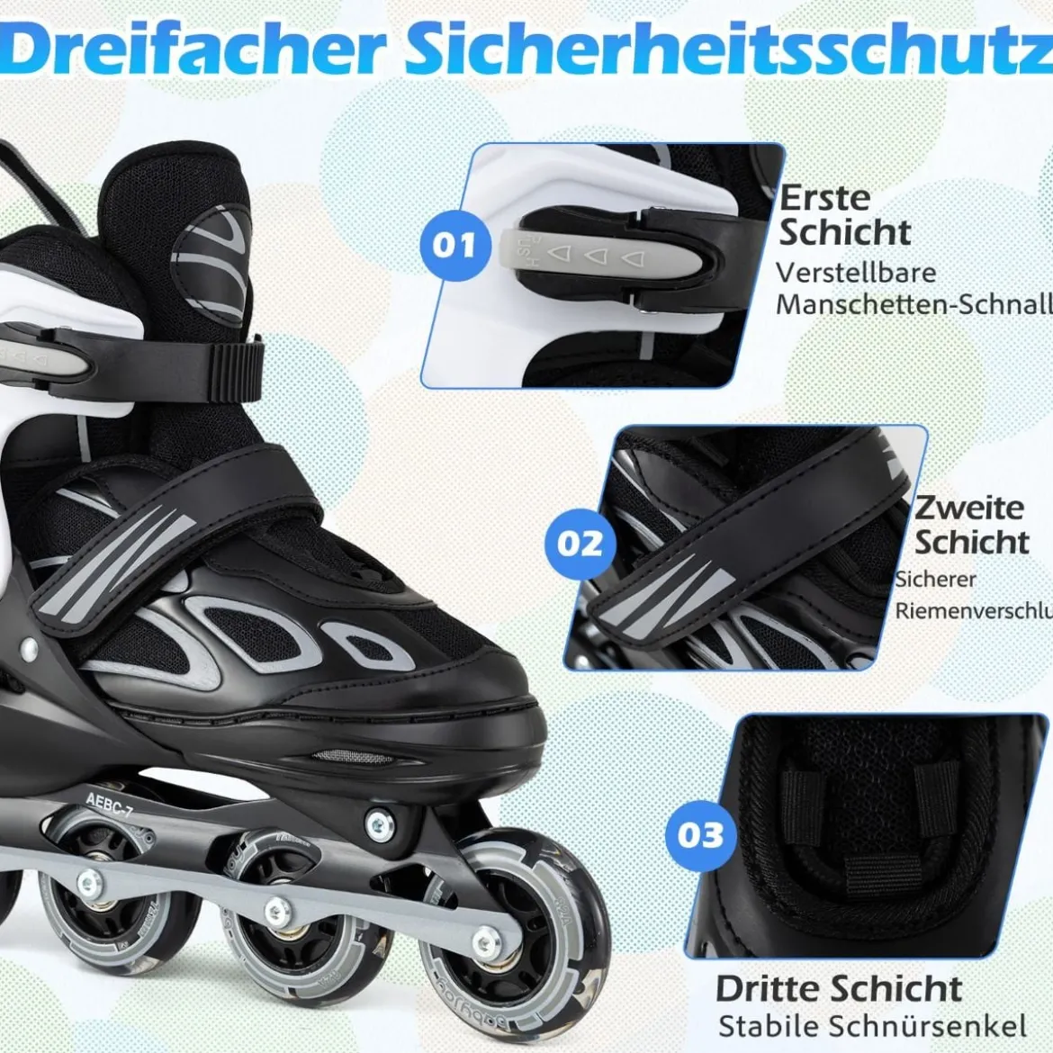 Kinder Rollschuhe 4 Größen Verstellbar Inline Roller Skates mit Leuchtenden Rädern L (EU 37-41)