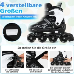 Kinder Rollschuhe 4 Größen Verstellbar Inline Roller Skates mit Leuchtenden Rädern L (EU 37-41)