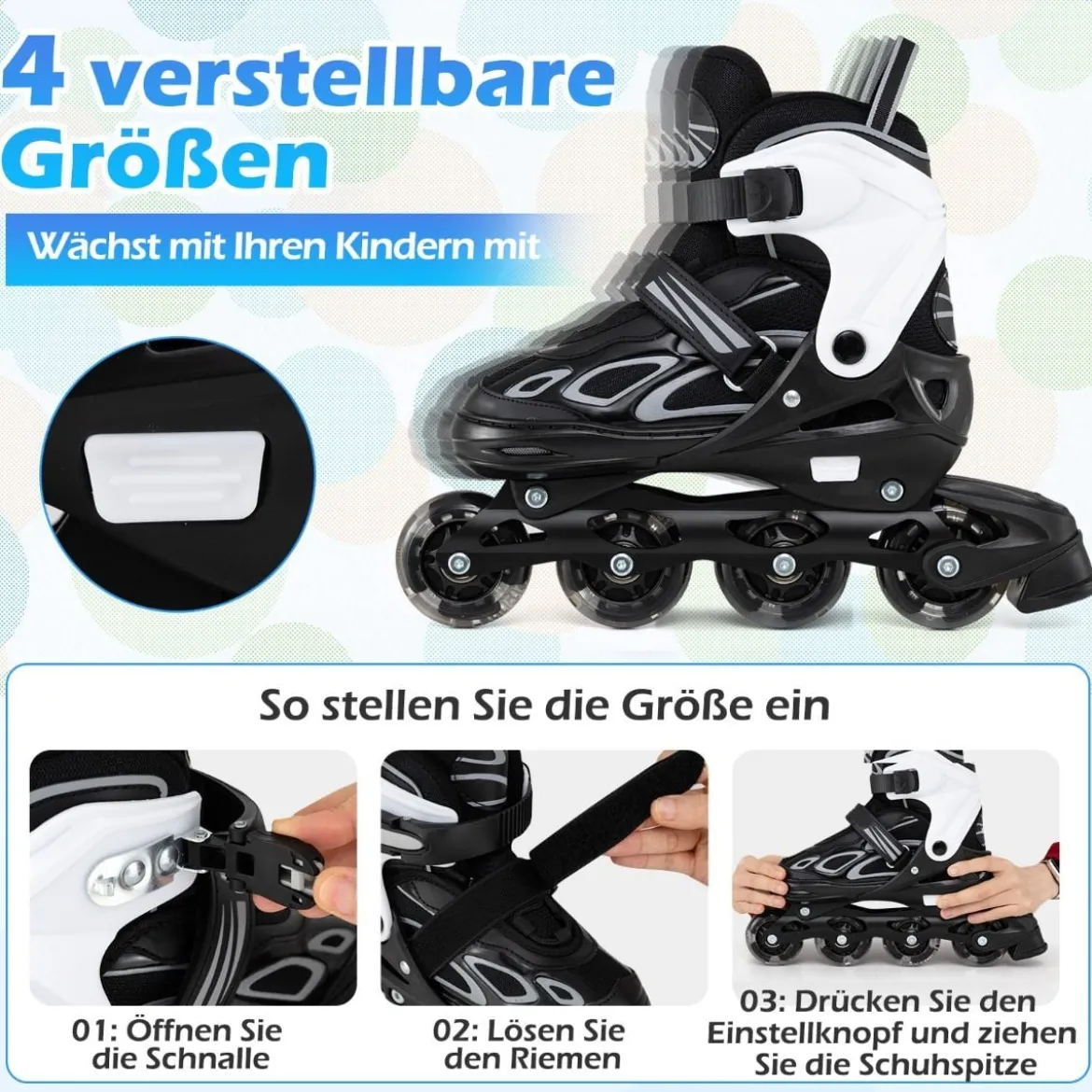 Kinder Rollschuhe 4 Größen Verstellbar Inline Roller Skates mit Leuchtenden Rädern L (EU 37-41)