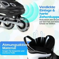 Kinder Rollschuhe 4 Größen Verstellbar Inline Roller Skates mit Leuchtenden Rädern L (EU 37-41)