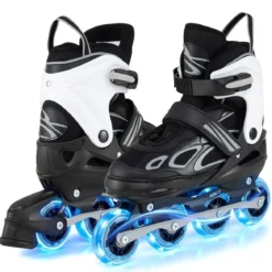 Kinder Rollschuhe 4 Größen Verstellbar Inline Roller Skates mit Leuchtenden Rädern L (EU 37-41)