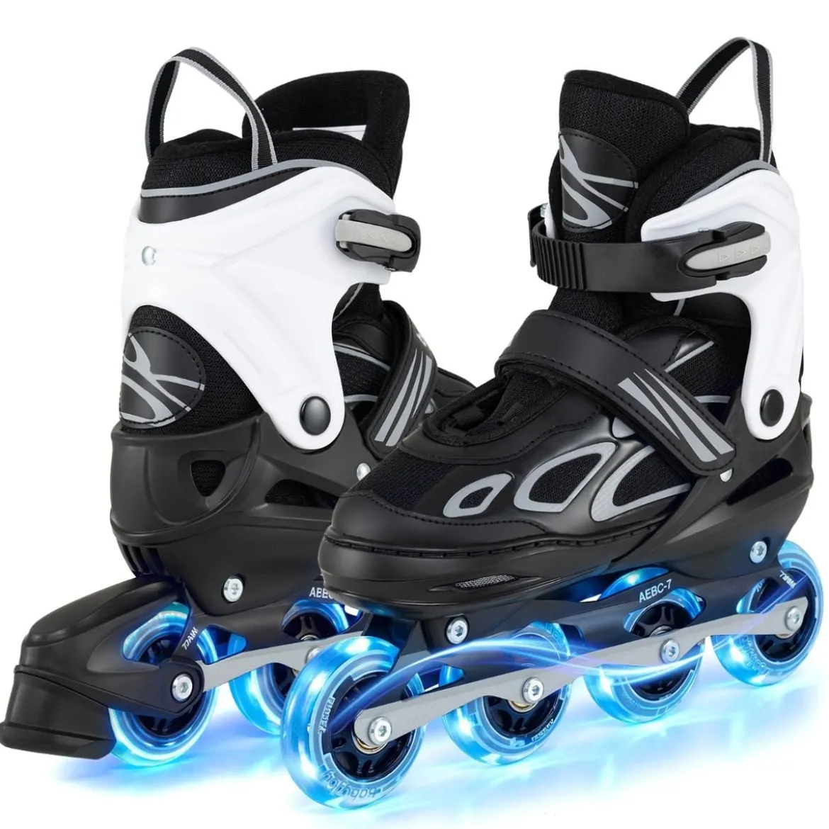 Kinder Rollschuhe 4 Größen Verstellbar Inline Roller Skates mit Leuchtenden Rädern L (EU 37-41)