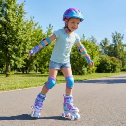 Kinder Rollschuhe 4 Größen Verstellbar Quad Skates mit Leuchtenden Rädern M (EU 32-36)