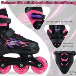 Kinder Rollschuhe 4 Größen Verstellbar Inline Roller Skates mit leuchtenden Rädern Rosa S (EU 30-33)