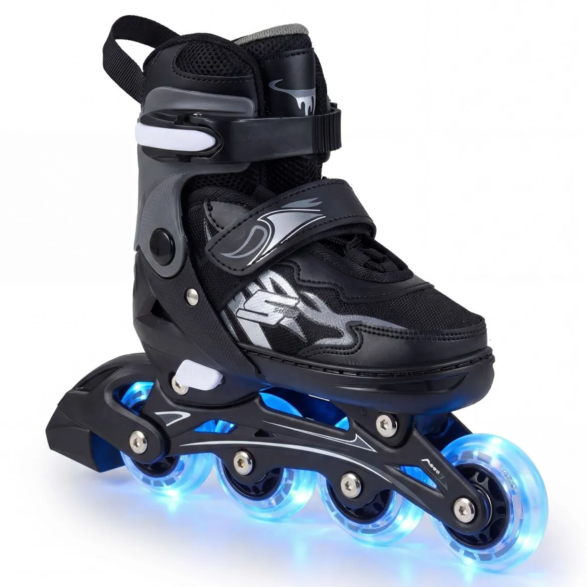 Kinder Rollschuhe 4 Größen Verstellbar Inline Roller Skates mit leuchtenden Rädern Grau S (EU 30-33)