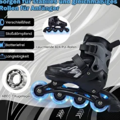 Kinder Rollschuhe 4 Größen Verstellbar Inline Roller Skates mit leuchtenden Rädern Grau S (EU 30-33)