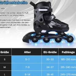 Kinder Rollschuhe 4 Größen Verstellbar Inline Roller Skates mit leuchtenden Rädern Grau S (EU 30-33)