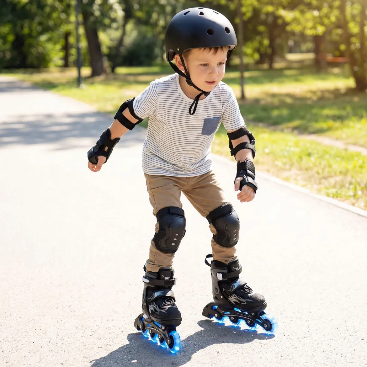 Kinder Rollschuhe 4 Größen Verstellbar Inline Roller Skates mit leuchtenden Rädern Grau S (EU 30-33)