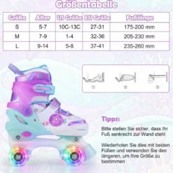 Kinder Rollschuhe 4 Größen Verstellbar Quad Skates mit Leuchtenden Rädern S (EU 27-31)