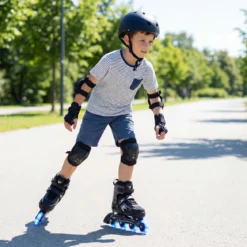 Kinder Rollschuhe 4 Größen Verstellbar Inline Roller Skates mit Leuchtenden Rädern Grau M (EU 34-37)